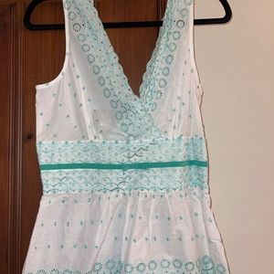 Teal white eyelet tank